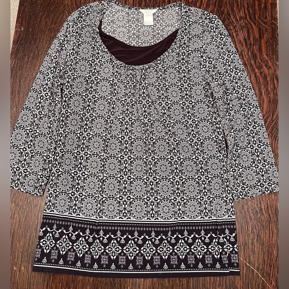Christopher & Banks Brown and Cream Geometric Blouse